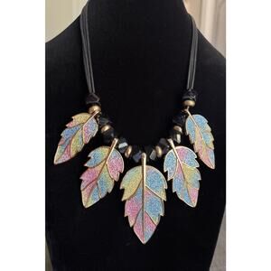 Betsey Johnson Shimmering Pastel Leafs‎ Gold Plated Bibi Statement Necklace
